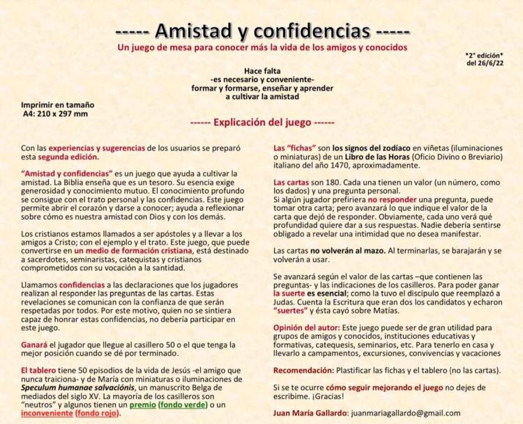 Segunda edición del juego "Amistad y confidencias"